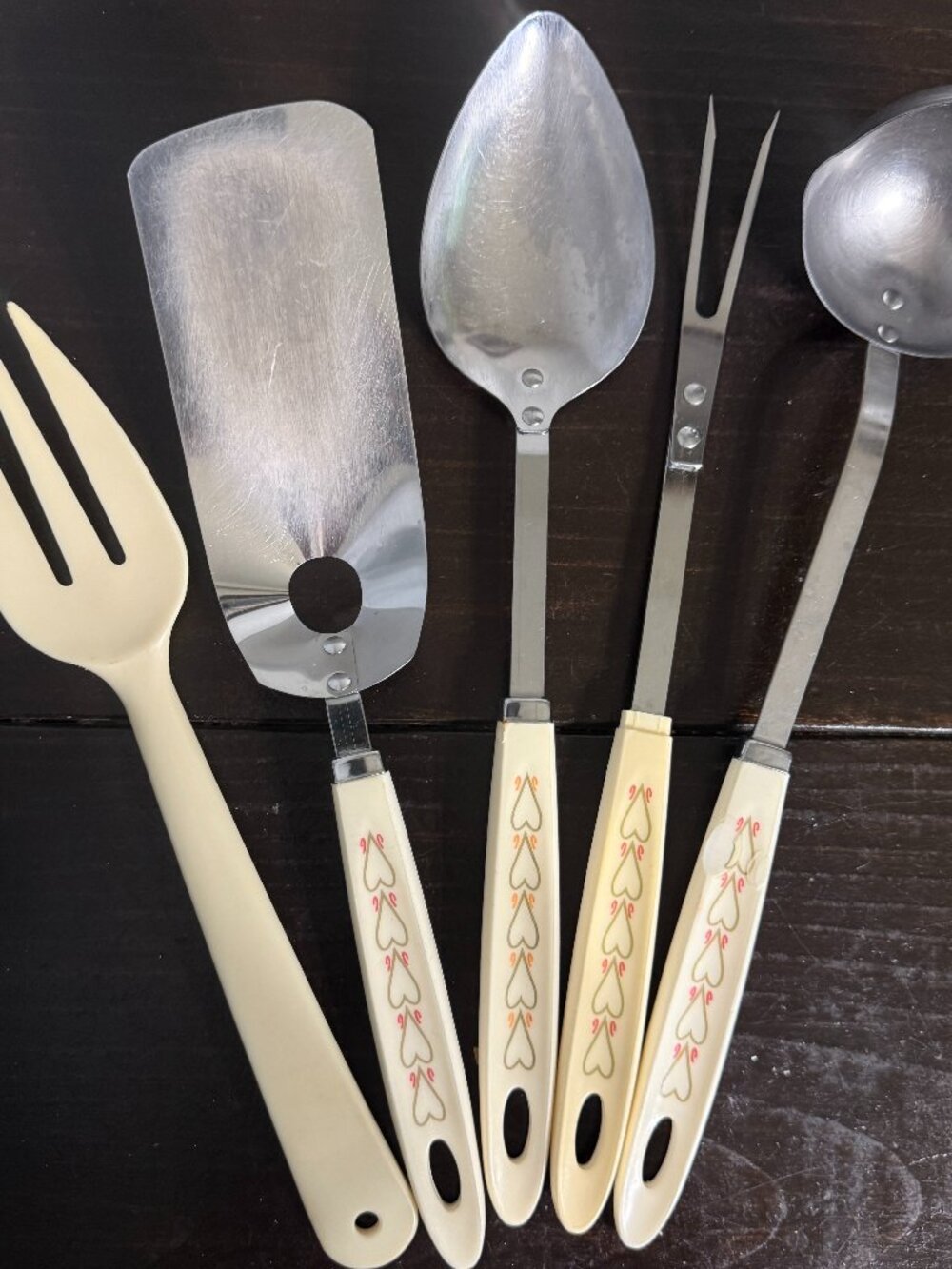 Vintage ANDROCK Heart Handle Kitchen Utensils Spoon, Ladle, Meat Fork, Turner